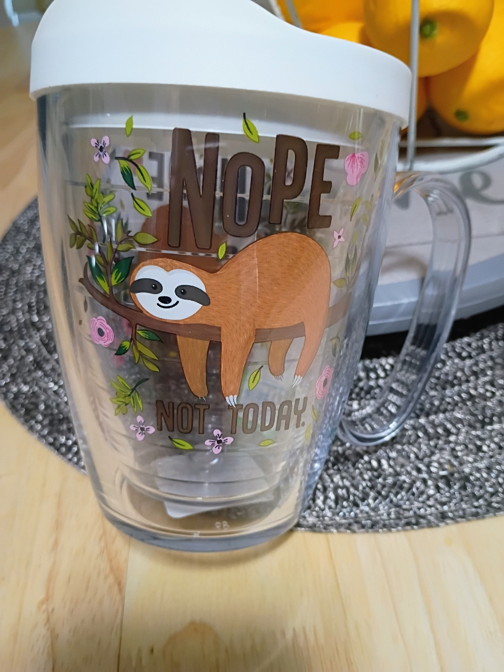 Tervis Acrylic mug with brown sloth and floral accents